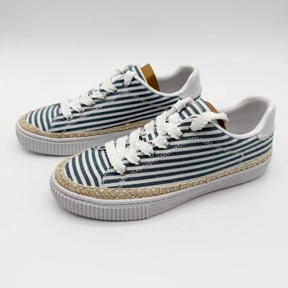 Marc Fisher Spryng Stripe Canvas Lace Up Sneaker Blue White Casual 10 NEW - Picture 4 of 16